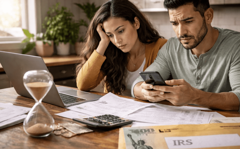 una pareja esperando su retorno de dinero del IRS